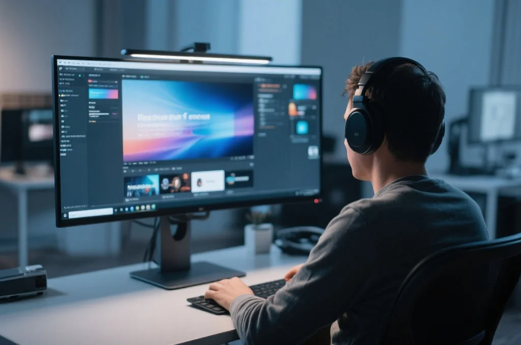 用户在桌面电脑上享受长运的沉浸式娱乐体验